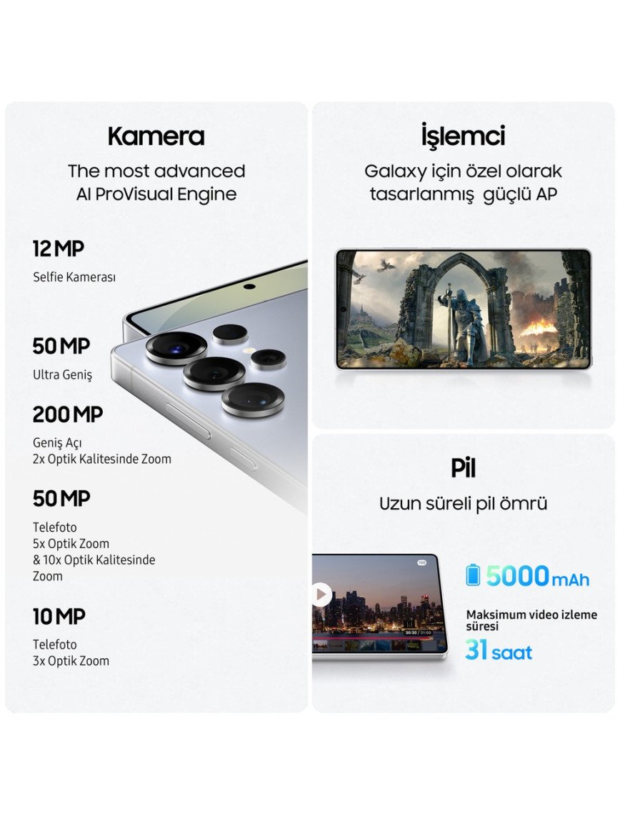 Samsung Galaxy S25 Ultra 1 Tb 12 GB Ram (Samsung Türkiye Garantili) Gümüş Titanyum